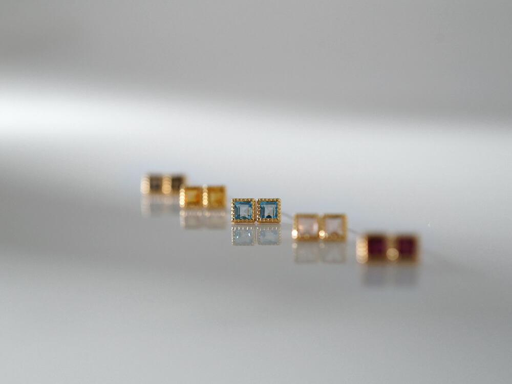 K18 カラーストーン スクエア ピアス rph43680123の画像