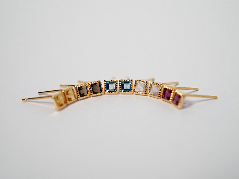 K18 カラーストーン スクエア ピアス rph43680123の画像