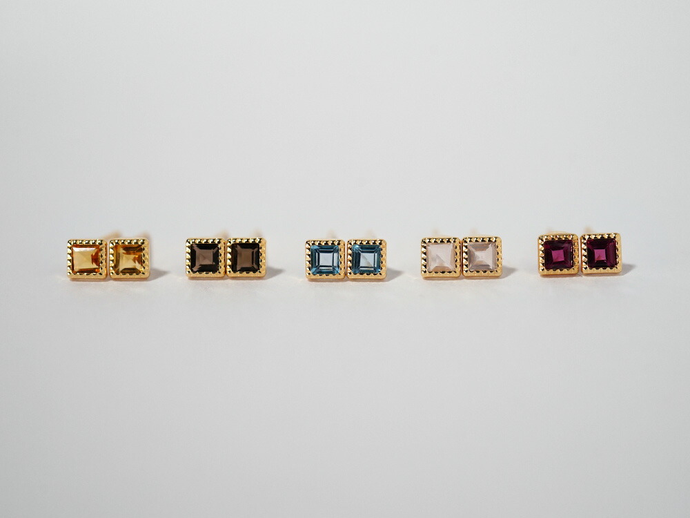 K18 カラーストーン スクエア ピアス rph43680123の画像