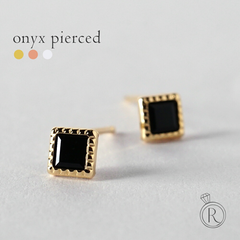 K18 オニキス スクエア ピアス rph43674623の画像