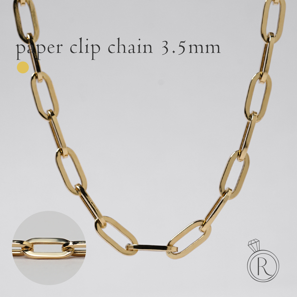 K18 ペーパークリップ ネックレスチェーン 3.5mm rpu101521の画像