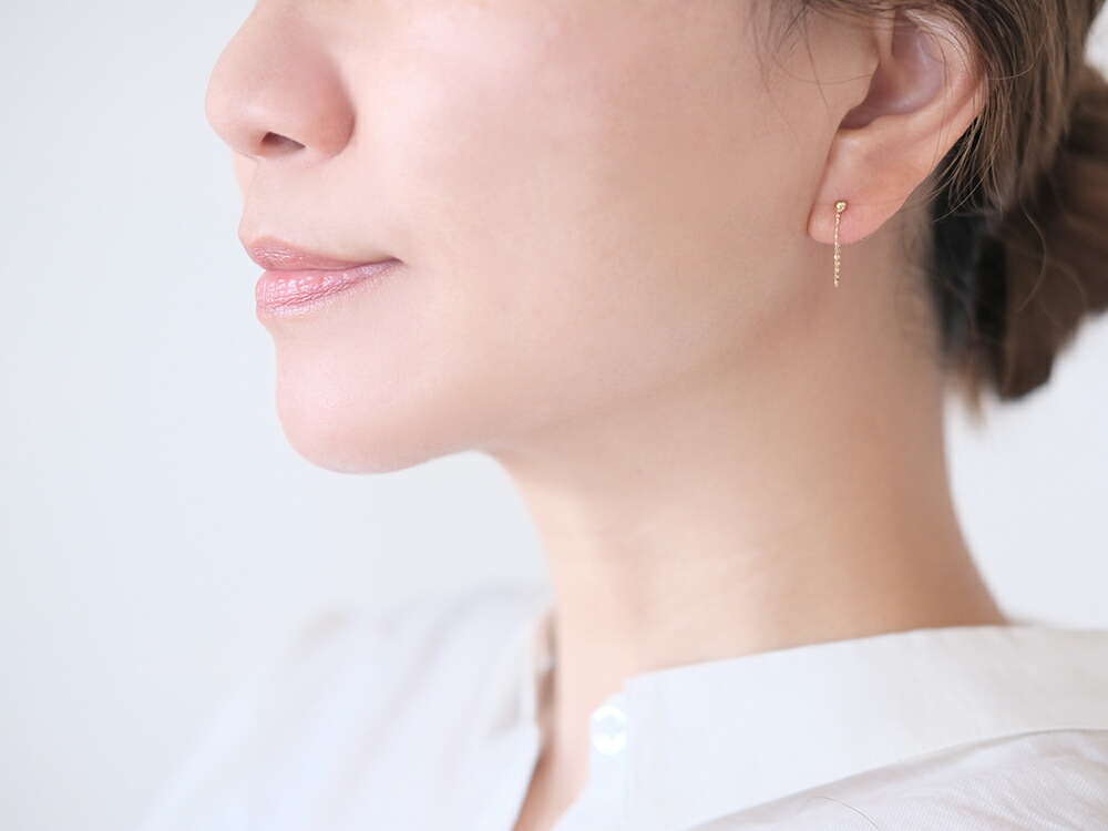 K18 カットボール バックキャッチ チェーンピアス rph43655723の画像