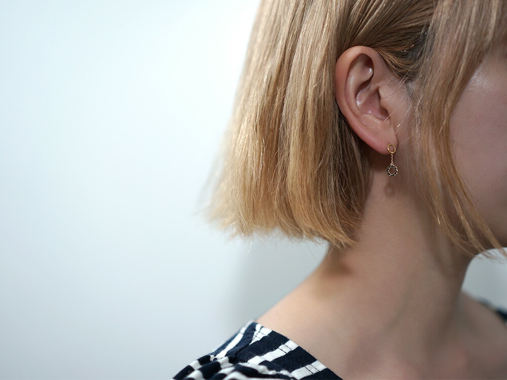 K18 ブラック ダイヤモンド チェーン スタッド ピアス rpa1873823の画像