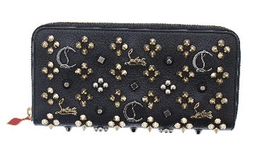 Christian　Louboutin　パネトーネ　マルチスタッズ　ラウンドファスナー　長財布　ブラックの画像