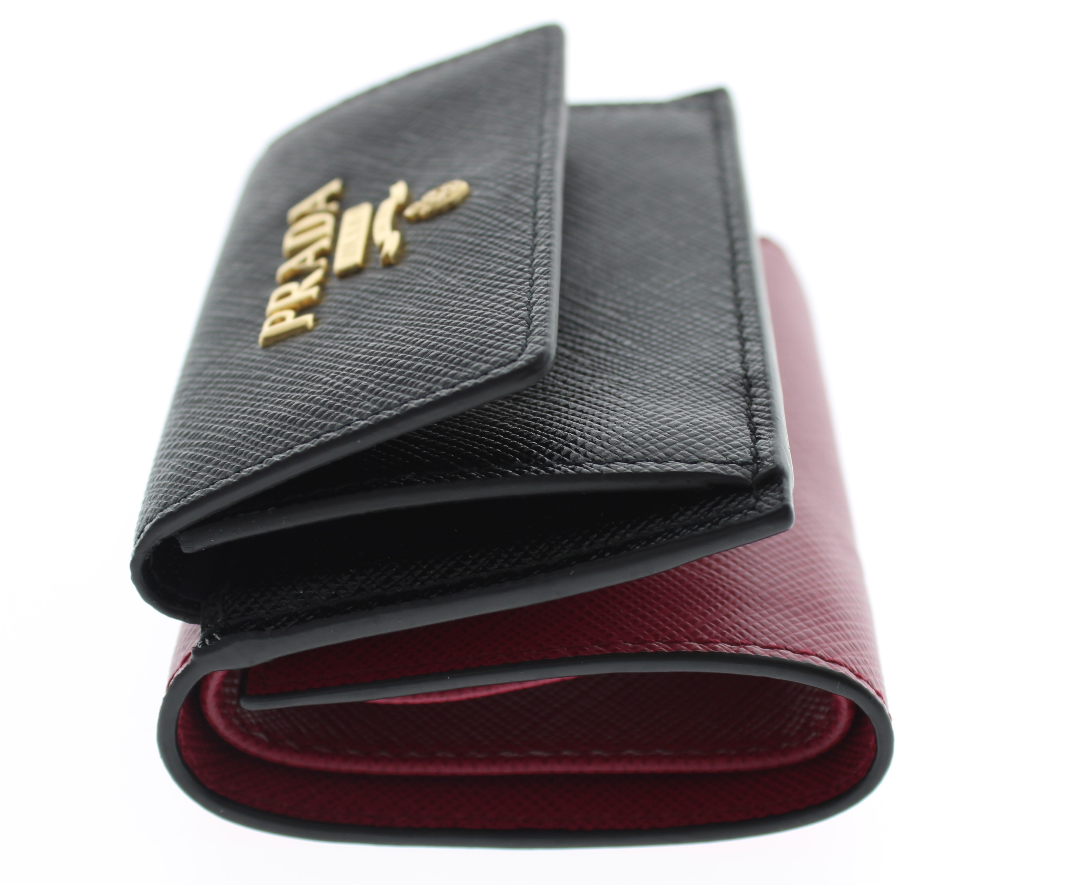 【未使用級】PRADA 2つ折り財布 サフィアーノ ピンク バイカラー アイコン