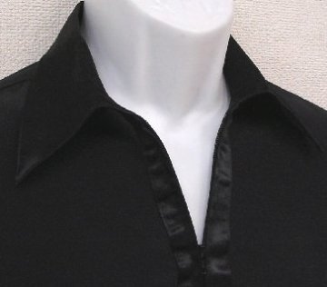 黒・襟が少し開く「ラテン風」　ファスナー式・レオタードシャツ Roserisの画像
