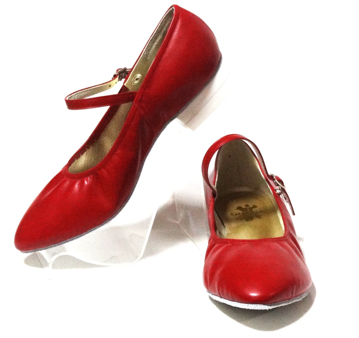 赤・フォークダンスシューズ（OGURA） ベルト付　スタンダード【オーダー品】スクエアダンスにもの画像