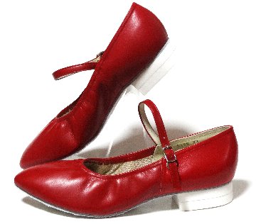 赤・フォークダンスシューズ（OGURA） ベルト付　スタンダード【オーダー品】スクエアダンスにもの画像