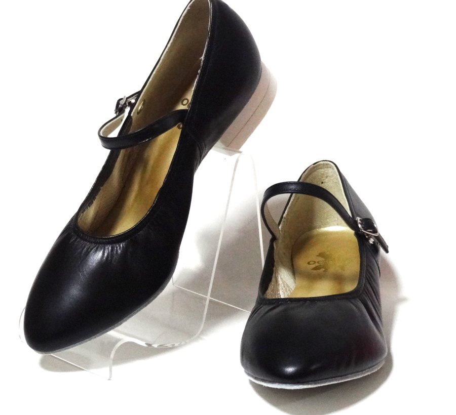 黒・フォークダンスシューズ（OGURA） ベルト付　スタンダード【オーダー品】スクエアダンスにもの画像
