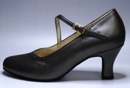 Roseris《アミリス》斜めベルト付　22cm・グレーブラック【柔らか山羊革】甲がお洒落なハートカットの画像