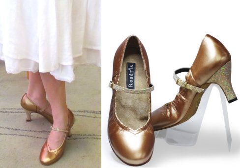 在庫処分特価：23cm　レギュラー幅《カクテル》7cmヒール　社交ダンスシューズ 【メタリックオレンジベージュ】の画像