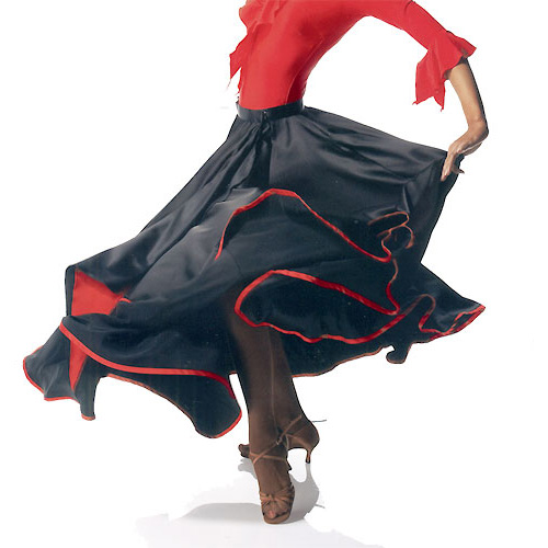 社交ダンス・パソドブレ用のスカート・黒にパイピングは赤（ダンスウエア パソスカート）