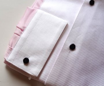 完売【在庫処分】ストレッチ・イカ胸シャツ・ツートンカラー・白×ピンク（桜色）３９－８２画像