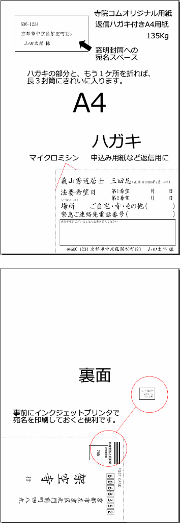 ミシン目の切り取りハガキが付いているA4の白紙用紙の画像