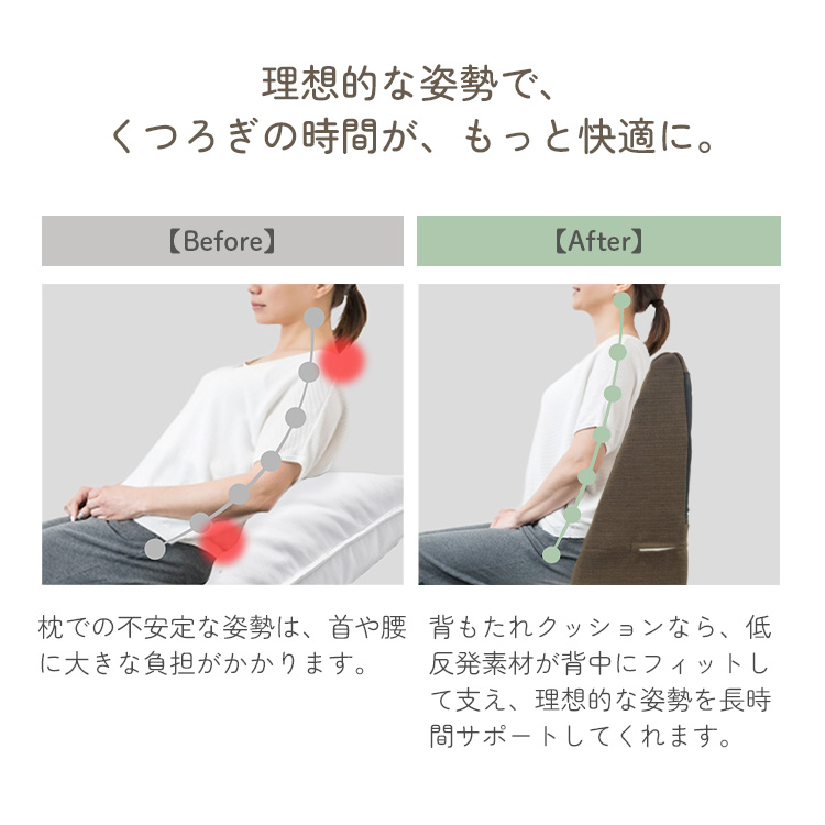 【背もたれクッション】ベッドやリビングなどで使用するクッションの画像