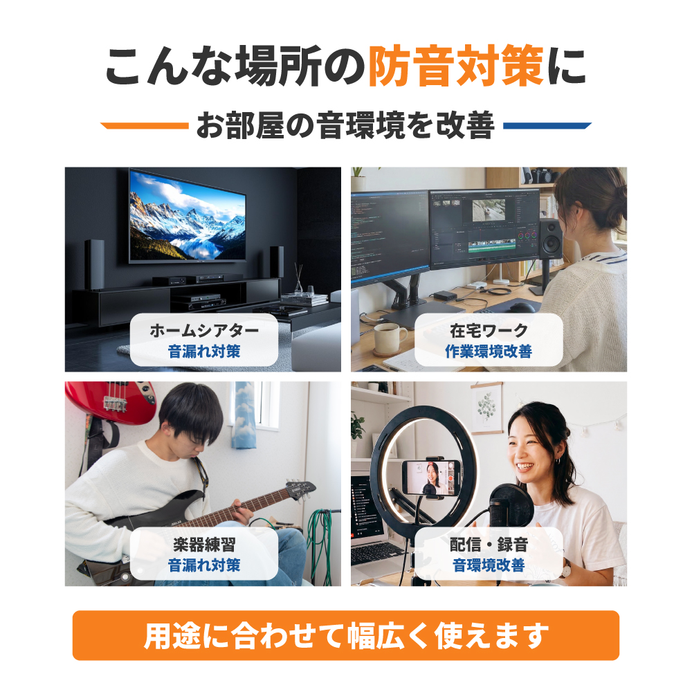 【吸音+遮音の相乗効果】防音材 防音シート 防音パネル 両面テープ付｜スポンジ専門店ソフトプレンの画像