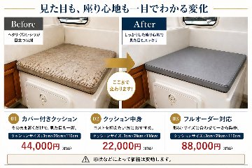 【スポンジ特注加工】プレジャーボートのキャビン専用オーダーメイドクッションの画像
