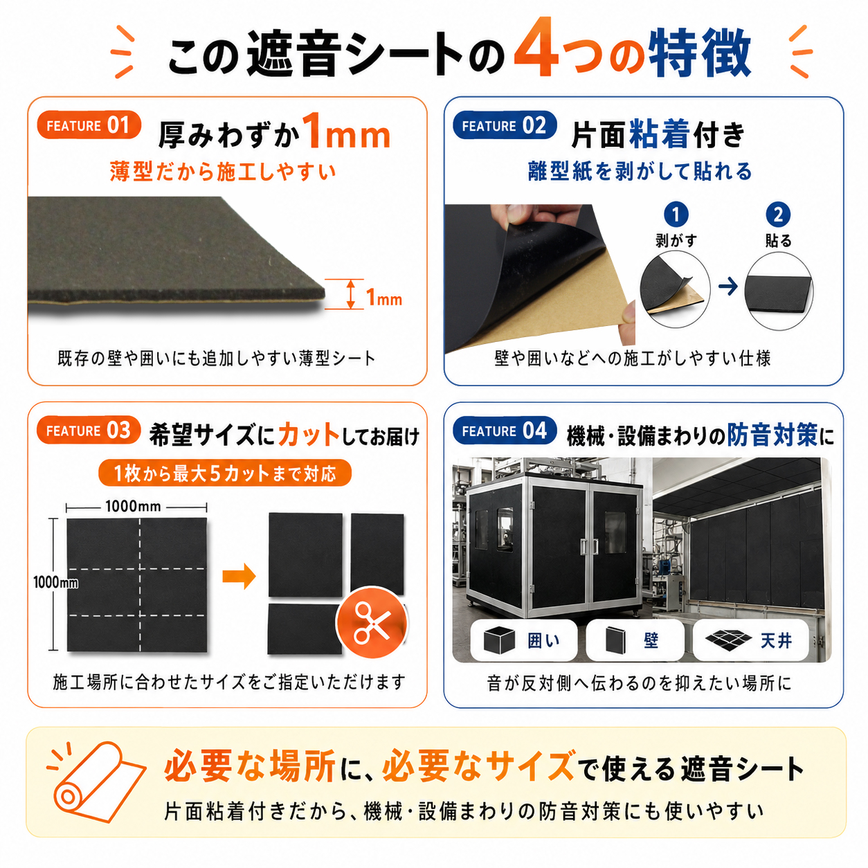 【音漏れ防止】遮音材 遮音シート 遮音ゴム 両面テープ付｜スポンジ専門店ソフトプレンの画像