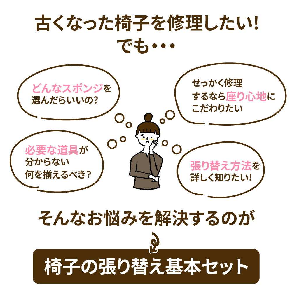 【柔らかめ】椅子張り替えセット 道具一式+ウレタンスポンジセット　1脚分の画像