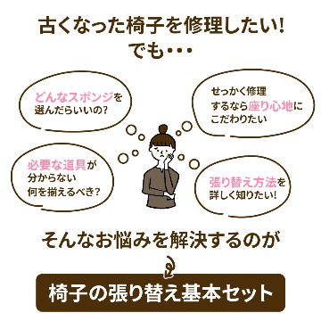 【柔らかめ】椅子張り替えセット 道具一式+ウレタンスポンジセット　1脚分の画像