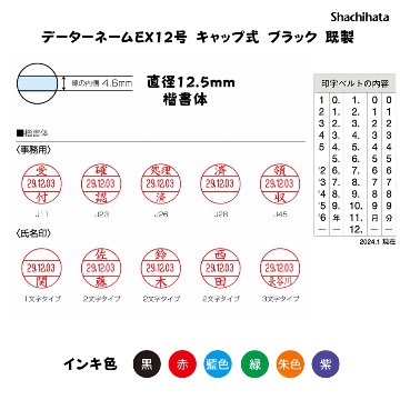 シヤチハタ　データーネームEX12号 キャップ式 【既製品】[印面サイズ]12.5mm丸 [書体]楷書体 [事務用]12種類 [既製品氏名印]1,000氏名 [インキ色]6色の画像