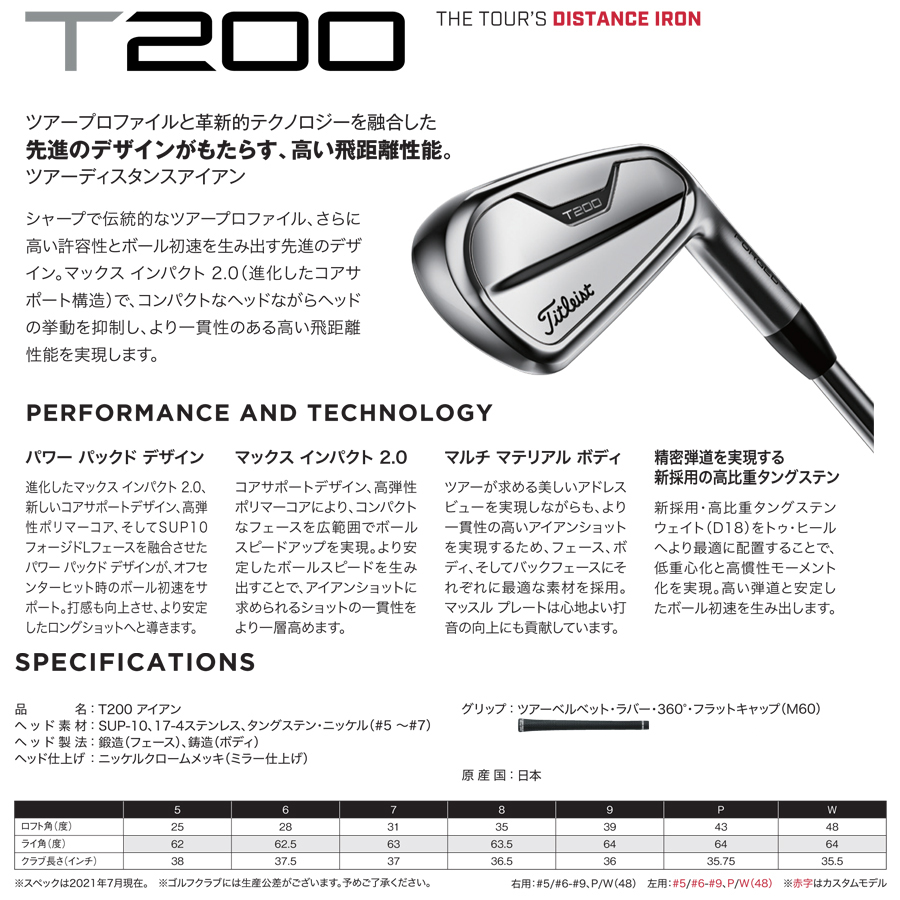 タイトリスト2021 T200 アイアン #6〜PW 5本組 プロジェクトX