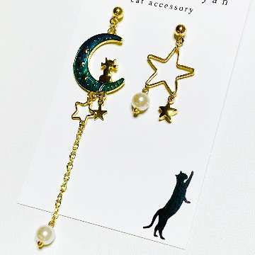 月と星の猫ピアス*ブルー画像