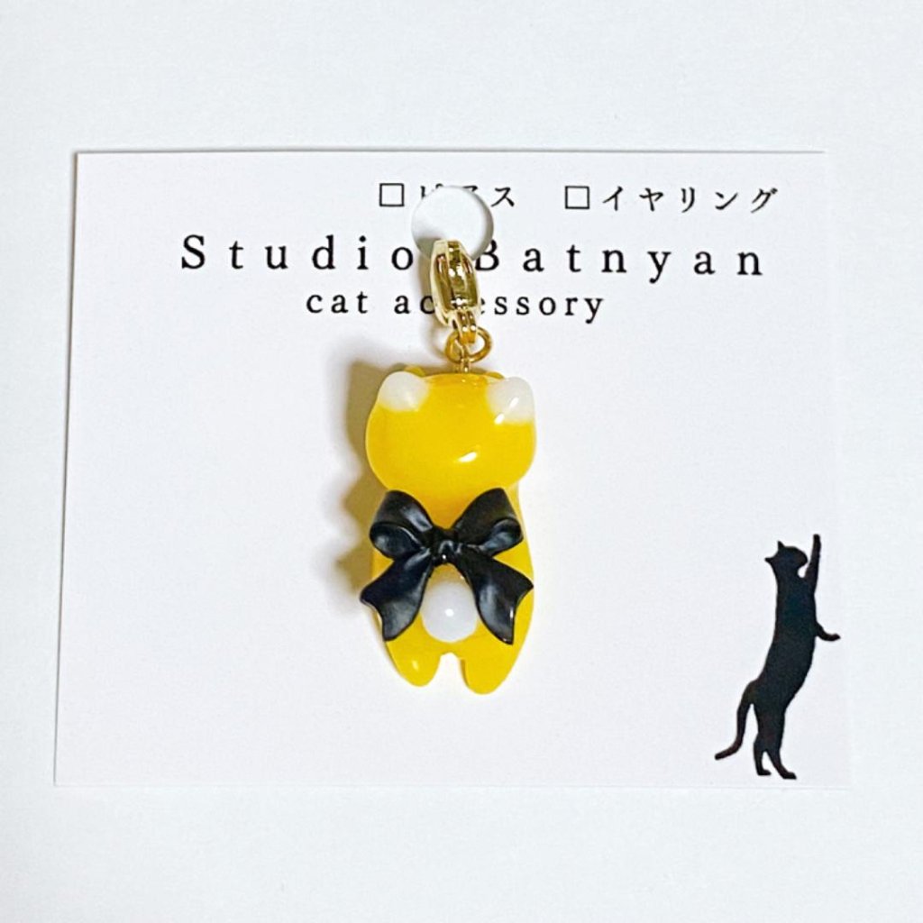 リボン猫チャーム*イエローの画像