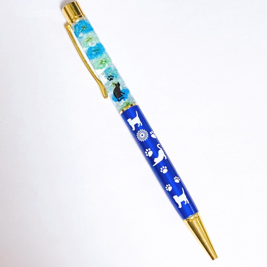 猫柄ハーバリウムボールペン*ブルー画像
