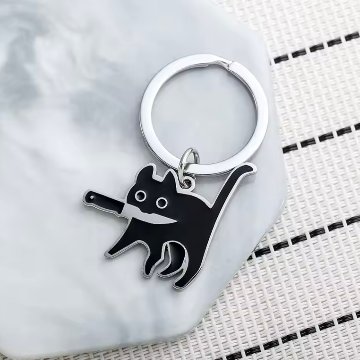 包丁を咥えた猫キーホルダーの画像