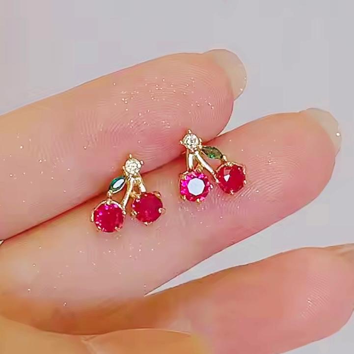 【1点】さくらんぼピアス*ゴールドの画像