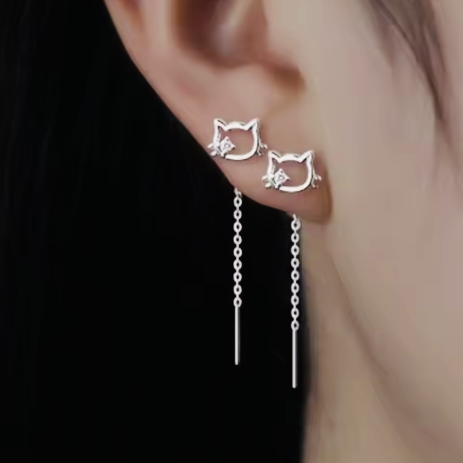 【1点】猫ドロップピアス*925シルバーの画像