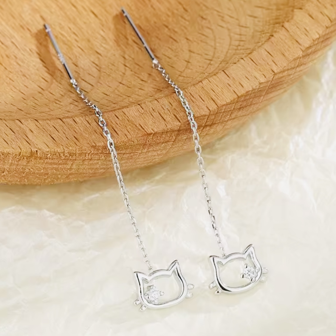猫ドロップピアス*925シルバーの画像
