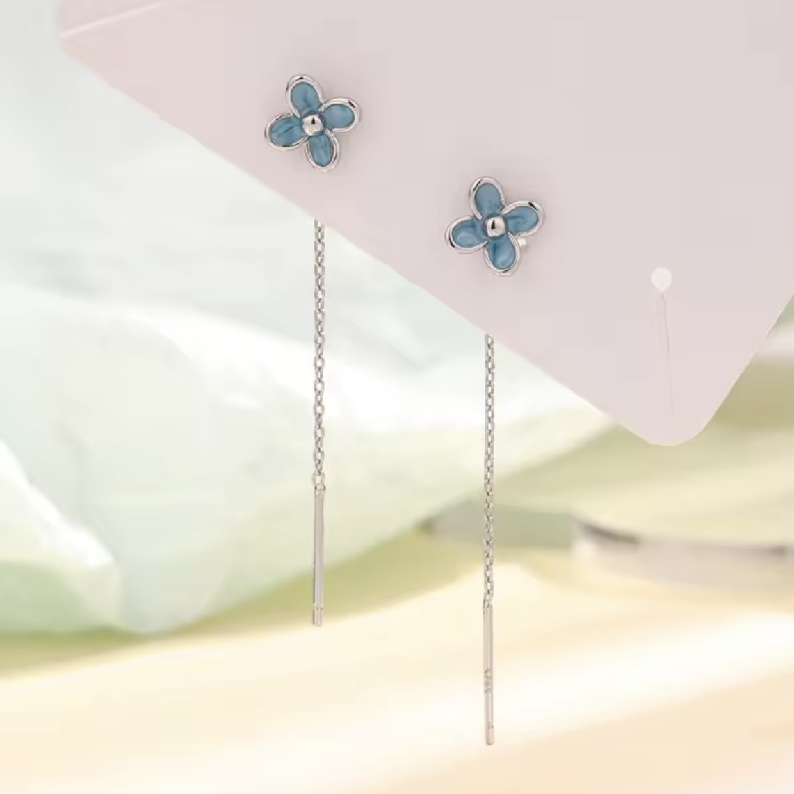 青い花ドロップピアス*925シルバーの画像