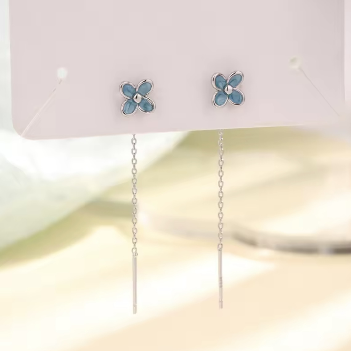 青い花ドロップピアス*925シルバーの画像