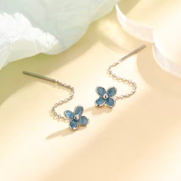 青い花ドロップピアス*925シルバーの画像