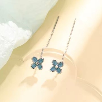 青い花ドロップピアス*925シルバーの画像