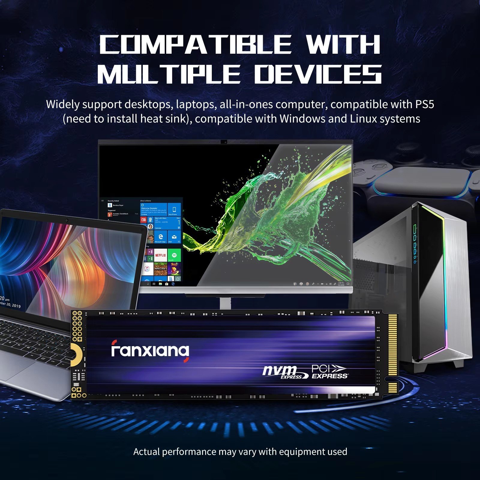 Fanxiang S880 NVMe M.2 2280 SSD PCIe Gen4.0x4 Read7300MB/s Write:6800MB/s 2TB  ドライブの画像