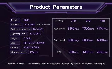 Fanxiang S880 NVMe M.2 2280 SSD PCIe Gen4.0x4 Read7300MB/s Write:6800MB/s 2TB  ドライブの画像
