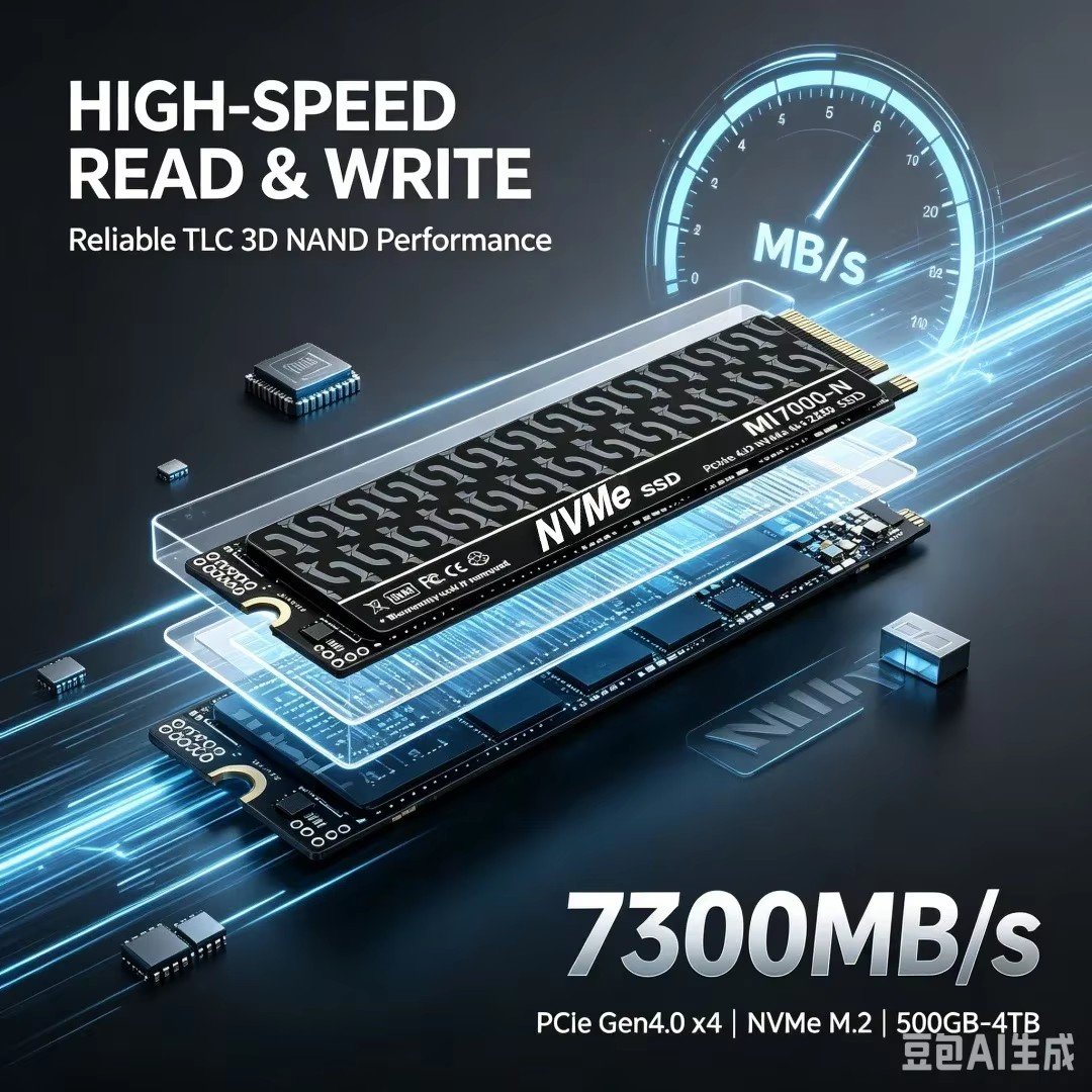 MI7000-N NVMe M.2 2280 4TB PCIe4.0 Gen4x4 3D NAND SSDソリッドステートドライブ ゲーミング PS5 パソコンの画像