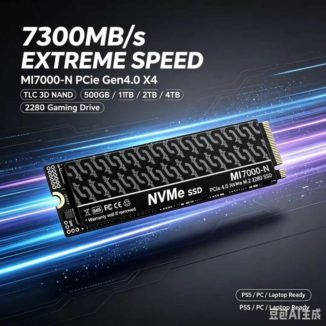 MI7000-N NVMe M.2 2280 4TB PCIe4.0 Gen4x4 3D NAND SSDソリッドステートドライブ ゲーミング PS5 パソコンの画像