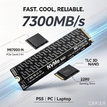 MI7000-N NVMe M.2 2280 4TB PCIe4.0 Gen4x4 3D NAND SSDソリッドステートドライブ ゲーミング PS5 パソコンの画像