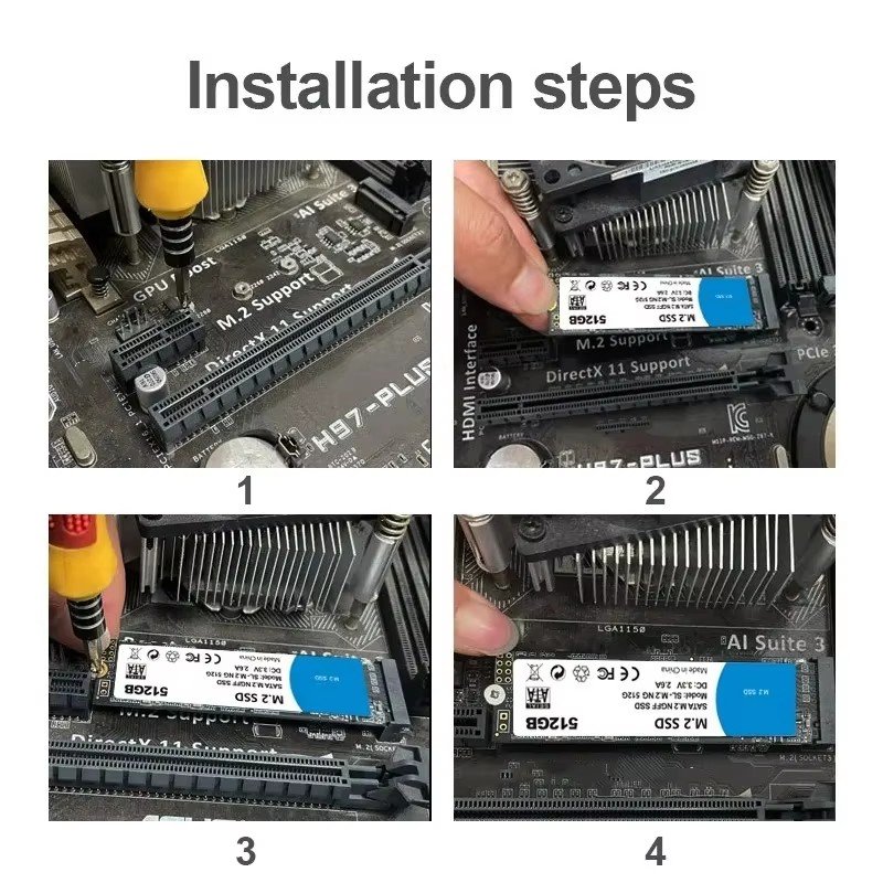HESRAY M.2 2280 NGFF SSD 4TB SATA III NAND Read:7000MBs Write