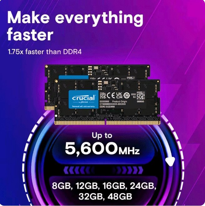 正規品 Crucial 16GB Crucial Micron DDR5 5600MHz ノートパソコン用メモリ 262ピン SODIMM 1.1V RAMモジュールの画像
