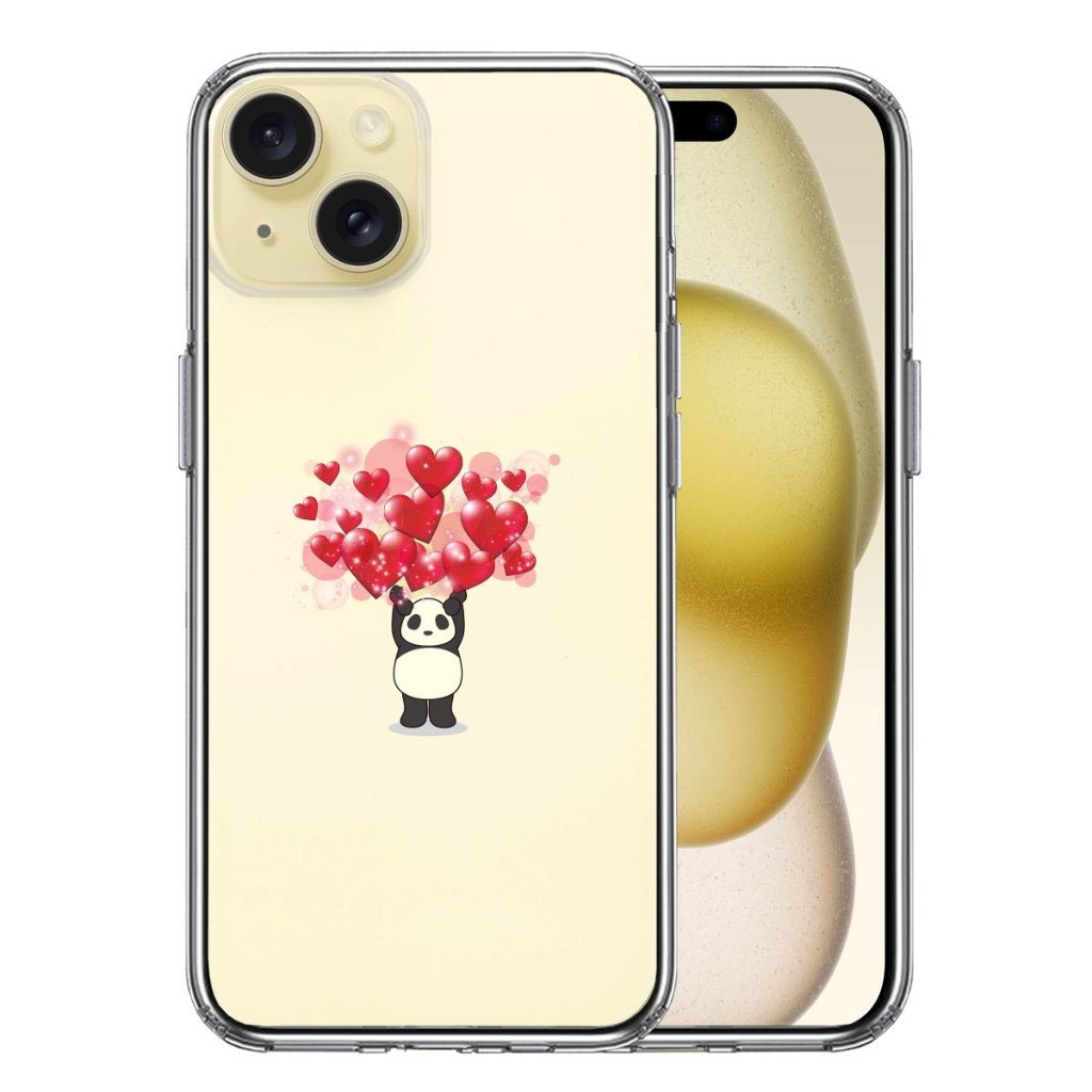 iPhone15 側面ソフト 背面ハード ハイブリッド クリア ケース パンダ ハート いっぱい 重量挙げ 並感 2の画像