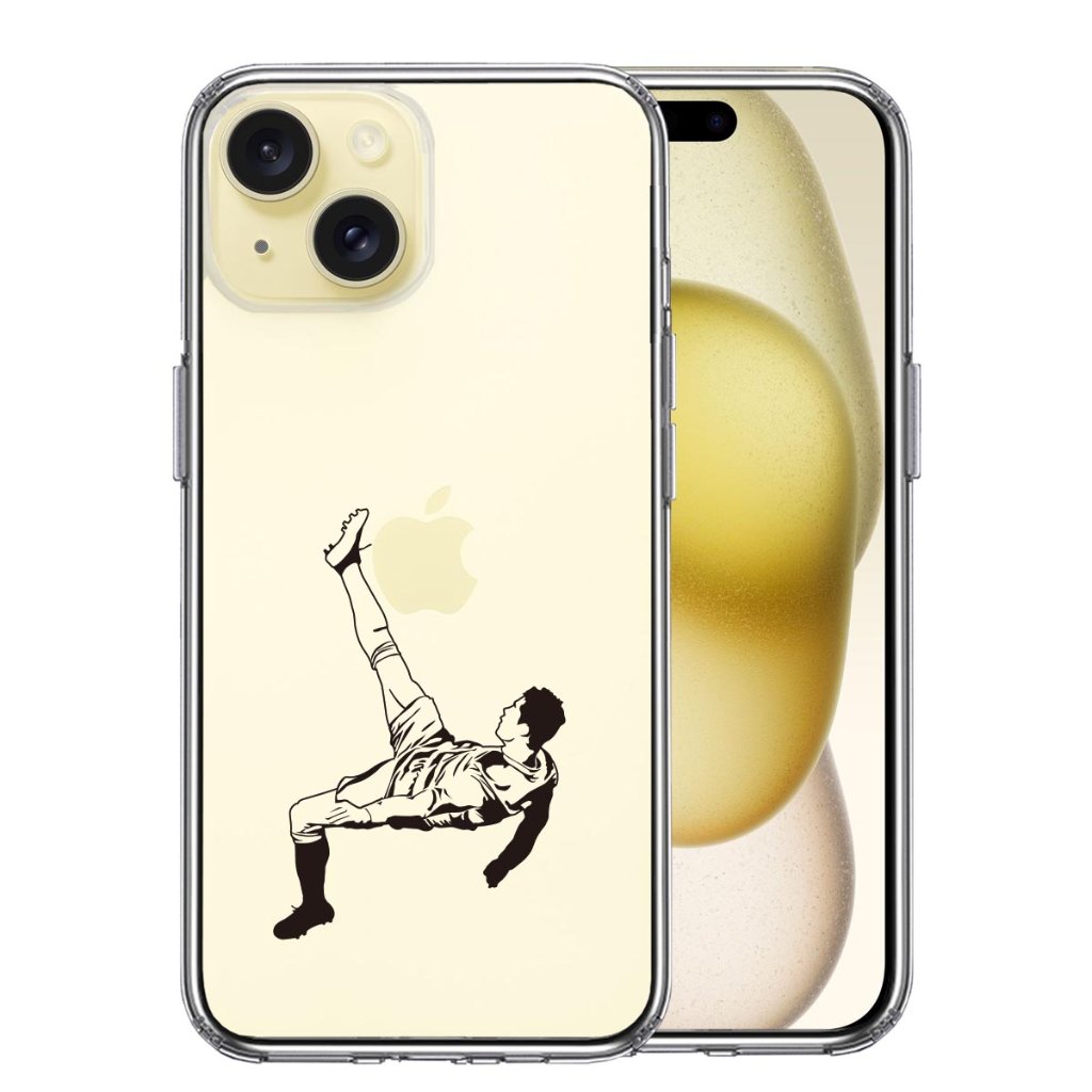 iPhone15 側面ソフト 背面ハード ハイブリッド クリア ケース サッカー オーバーヘッドキックの画像