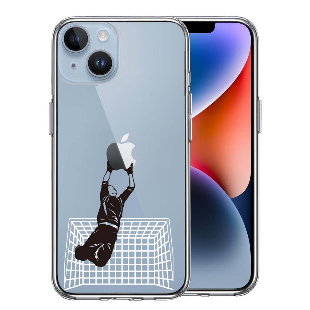 iPhone14ケース iPhoneカバー 側面ソフト 背面ハード ハイブリッド クリア ケース サッカーGK ジャンピングキャッチの画像