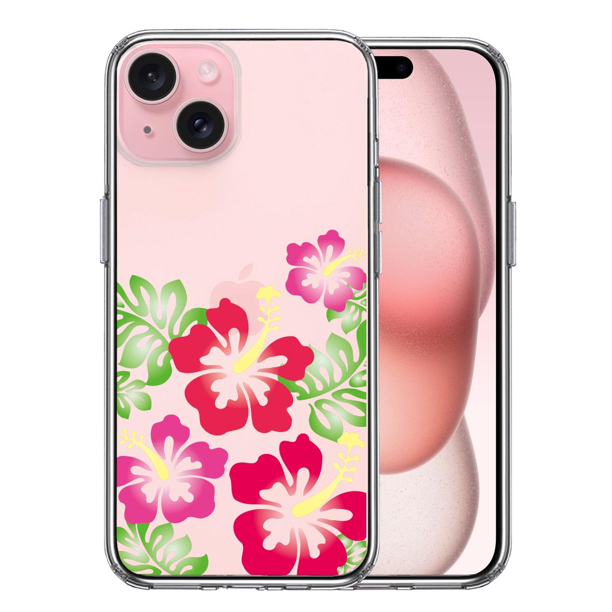 iPhone15ケース iPhoneカバー 側面ソフト 背面ハード ハイブリッド クリア ケース ハイビスカス レッドの画像