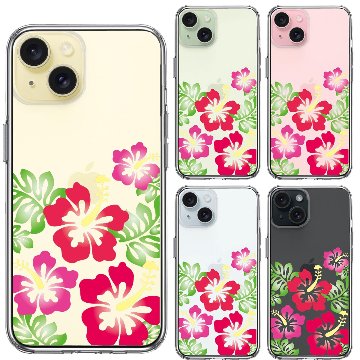 iPhone15ケース iPhoneカバー 側面ソフト 背面ハード ハイブリッド クリア ケース ハイビスカス レッドの画像