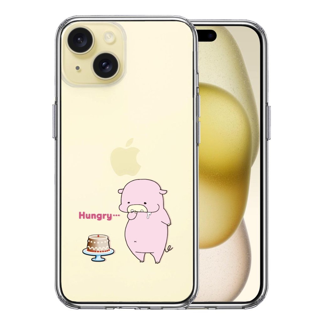 iPhone15ケース iPhoneカバー 側面ソフト 背面ハード ハイブリッド クリア ケース  豚 ケーキの画像